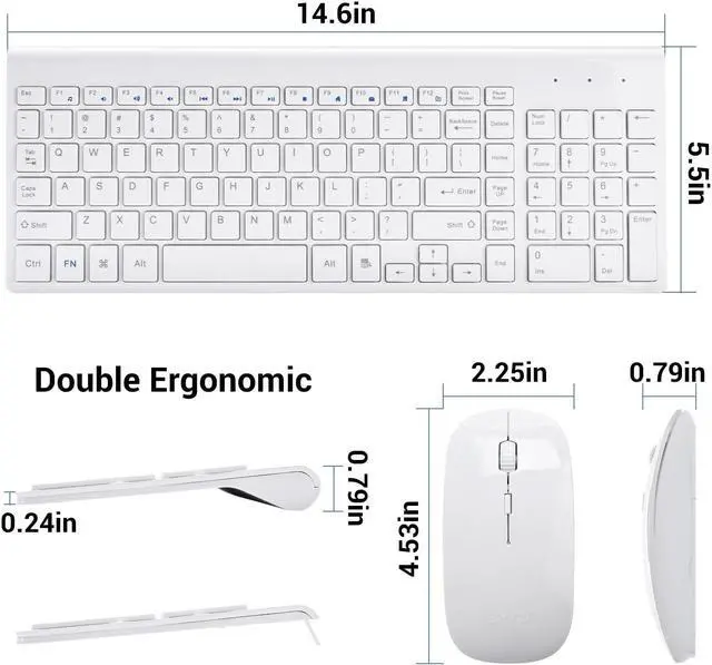 Alt view image 4 of 5 - RVP+ Wireless Keyboard and Mouse Ultra Slim Combo, 2.4GHz Cordless USB Mouse and Keyboard PC Laptop Computer - White
