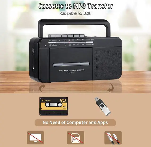 Alt view image 3 of 5 - SEMIER Boombox MP3 Conversion Cassette Tape Player Recorder AM FM Radio, Cassette to MP3 Digital Converter, USB Recording, Built-in Microphone, Big Speaker and Earphone Jack by AC or C Batteries