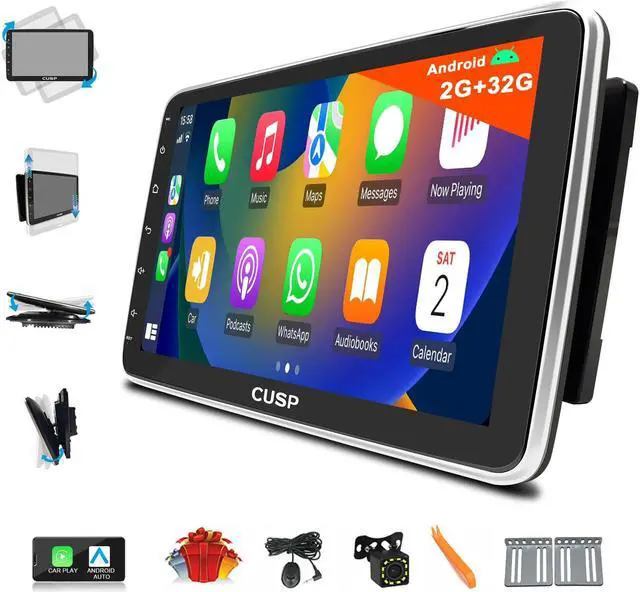 Main image of 10.1 Inch Android Car Stereo Radio GPS with Manual Rotation 360 Universal Multimedia Player, Up & Down, Left & Right,1280X720 QLED Screen with Car Play and Android Auto,FM Bluetooth in-Dash Kit