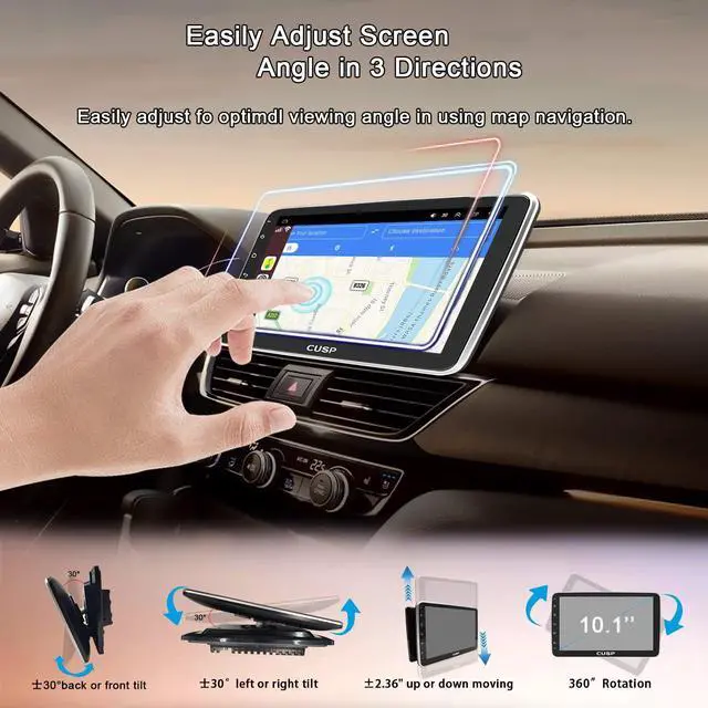 Alt view image 2 of 5 - 10.1 Inch Android Car Stereo Radio GPS with Manual Rotation 360 Universal Multimedia Player, Up & Down, Left & Right,1280X720 QLED Screen with Car Play and Android Auto,FM Bluetooth in-Dash Kit