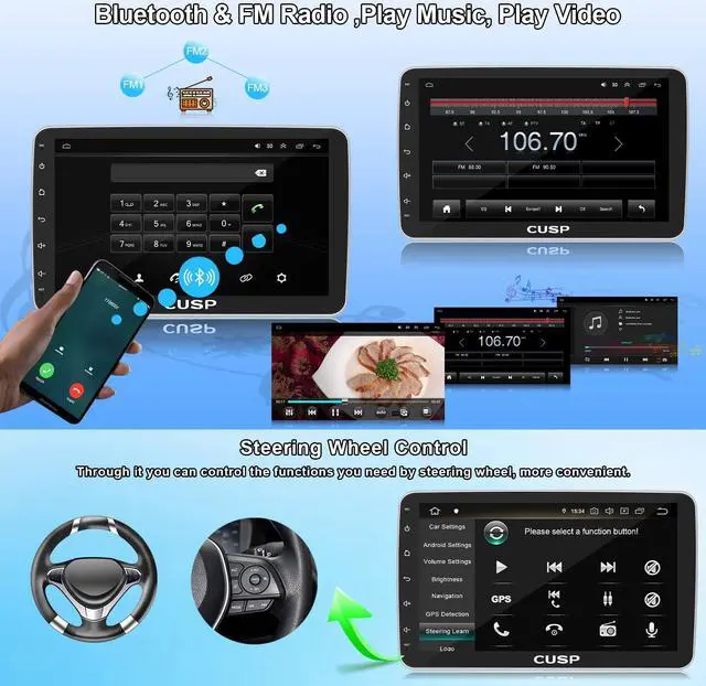 Alt view image 5 of 5 - 10.1 Inch Android Car Stereo Radio GPS with Manual Rotation 360 Universal Multimedia Player, Up & Down, Left & Right,1280X720 QLED Screen with Car Play and Android Auto,FM Bluetooth in-Dash Kit