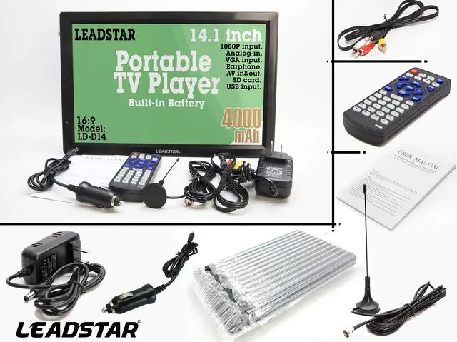Alt view image 5 of 5 - LEADSTAR 14 Inch Portable Digital ATSC TFT HD Screen Freeview LED TV for Car,Caravan,Camping,Outdoor or Kitchen.Built-in Battery Television/Monitor with Multimedia Player Support USB Card