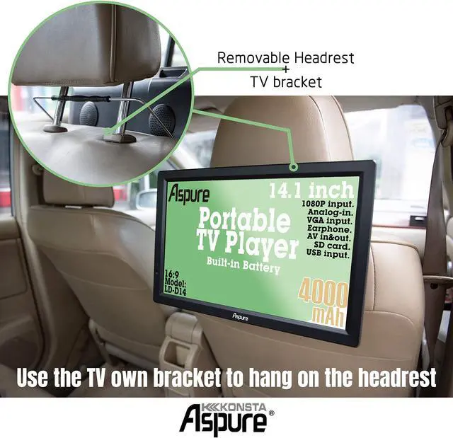 Alt view image 3 of 5 - LEADSTAR 14 Inch Portable Digital ATSC TFT HD Screen Freeview LED TV for Car,Caravan,Camping,Outdoor or Kitchen.Built-in Battery Television/Monitor with Multimedia Player Support USB Card
