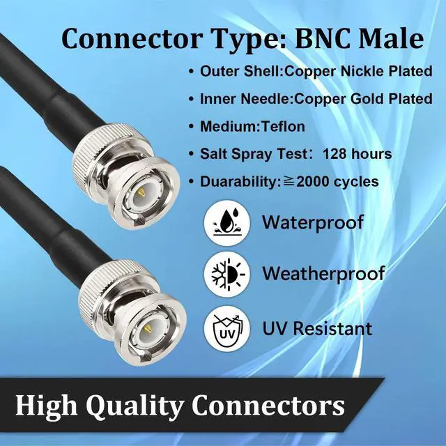 Alt view image 2 of 5 - MOOKEERF BNC Male to BNC Male Coax Cable 100ft,50 Ohm BNC Cable,BNC Antenna Extension Cable,BNC to BNC Cable,Low Loss KMR240 Coaxial Cable with BNC Connectors