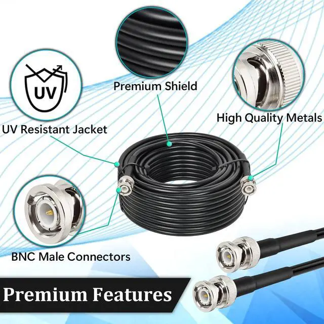 Alt view image 4 of 5 - MOOKEERF BNC Male to BNC Male Coax Cable 100ft,50 Ohm BNC Cable,BNC Antenna Extension Cable,BNC to BNC Cable,Low Loss KMR240 Coaxial Cable with BNC Connectors