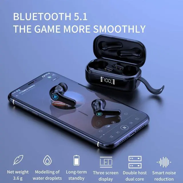 Alt view image 2 of 5 - True Wireless Earbuds,Bluetooth 5.1 in-Ear Headphones Touch Control with Wireless Charging Case IPX8 Waterproof Easy to Pair Stereo Headphones Built-in Mic, for Android/iPhone/Samsung