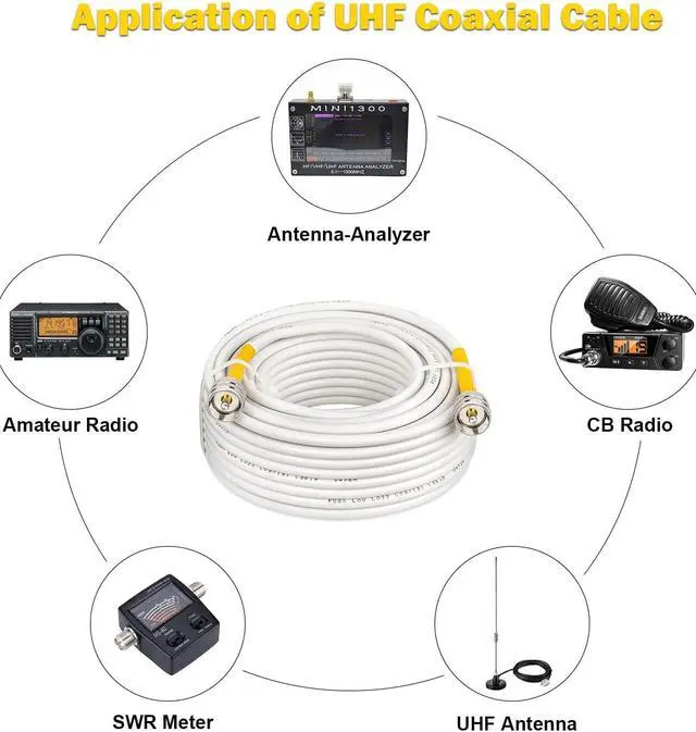 Alt view image 5 of 5 - MOOKEERF CB Coax Cable 50ft,RG8x Coaxial Cable UHF PL259 Male to Male CB Antenna Cable,PVC White Marine Antenna Cable for CB Radio,HAM Radio,VHF Radio,SWR Meter,Antenna Analyzer,VHF Marine Antenna