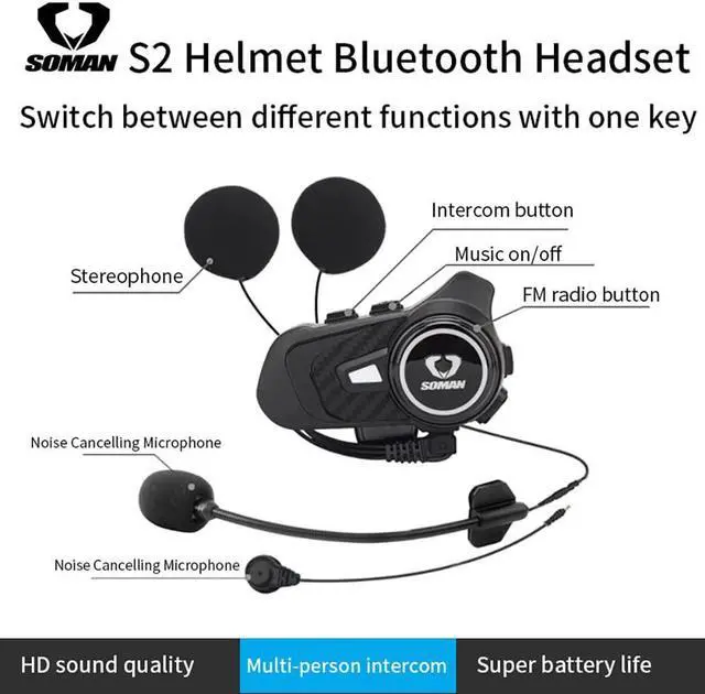 Alt view image 2 of 5 - Motorcycle Helmet Bluetooth Intercom 800M Wireless Communication System Waterproof Motorcycle Bluetooth Headset with DPS Reduce Noise for Helmets (1 Pack)