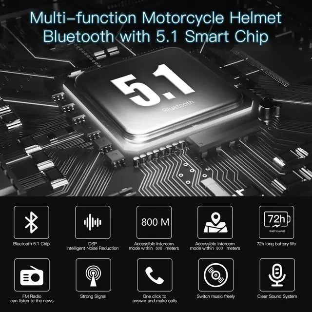 Alt view image 3 of 5 - Motorcycle Helmet Bluetooth Intercom 800M Wireless Communication System Waterproof Motorcycle Bluetooth Headset with DPS Reduce Noise for Helmets (1 Pack)