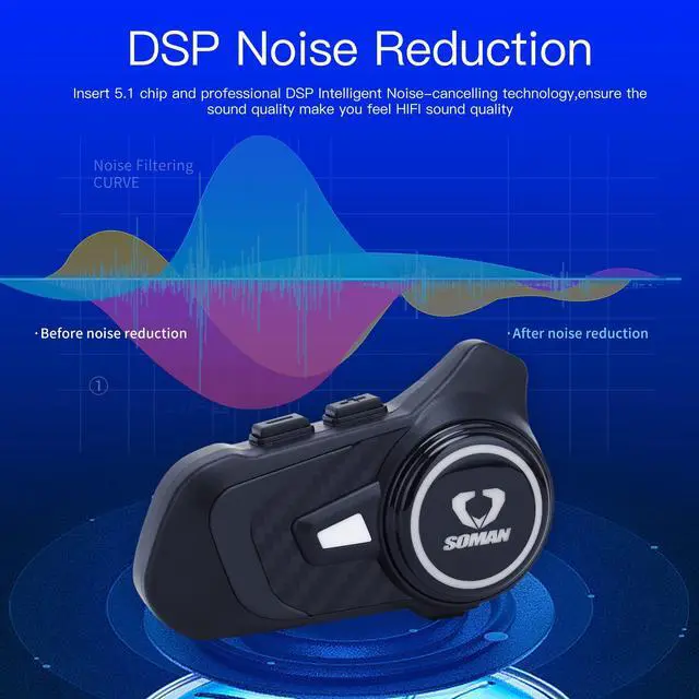 Alt view image 4 of 5 - Motorcycle Helmet Bluetooth Intercom 800M Wireless Communication System Waterproof Motorcycle Bluetooth Headset with DPS Reduce Noise for Helmets (1 Pack)