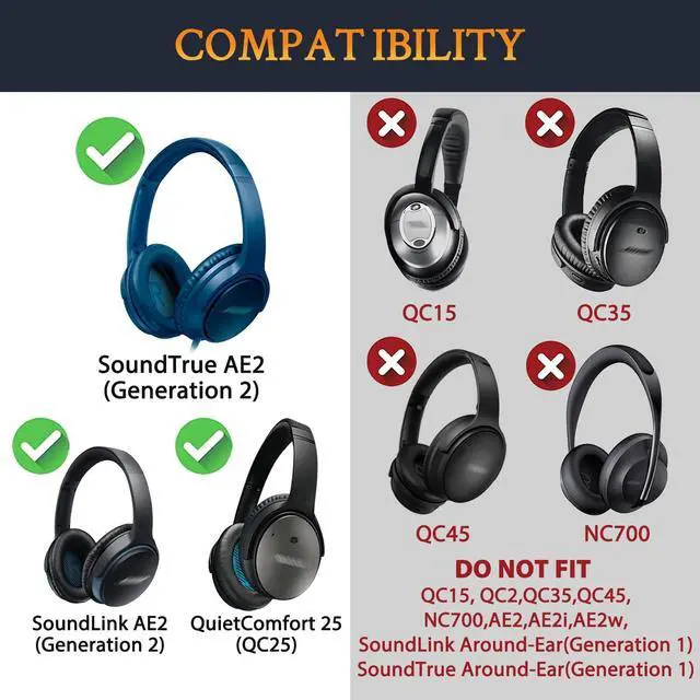 Alt view image 2 of 5 - SOULWIT Ear Pads Cushions + Headband + Silicone Earpads Cover, Replacement Kit for Bose QuietComfort 25(QC25)/SoundLink Around-Ear II(SoundLink AE2)/SoundTrue Around-Ear II(SoundTrue AE 2) - Navy Blue