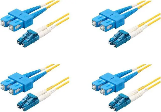 Main image of SpeedyFiberTX 4-Pack 3 Meter LC/U to SC/U Fiber Patch Cable, Corning SMF-28 Singlemode 9/125um Ultra Optical Fiber, OS1/OS2 Compatible, Duplex Yellow Riser OFNR Cable Jacket