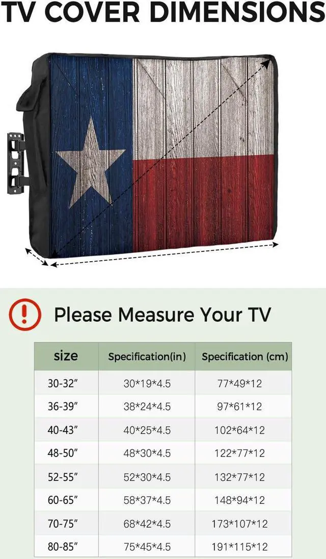 Alt view image 2 of 5 - Outdoor TV Cover - Vintage Wood Texas Flag Waterproof and Weatherproof 60"-65" LCD Movable Shield TV Display Screen Protector Outside Television Covers