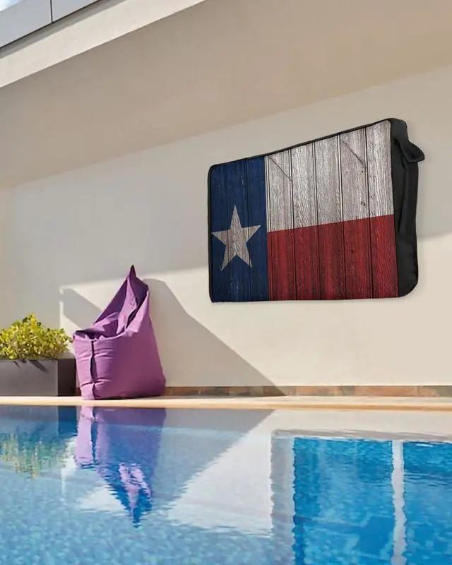 Alt view image 5 of 5 - Outdoor TV Cover - Vintage Wood Texas Flag Waterproof and Weatherproof 60"-65" LCD Movable Shield TV Display Screen Protector Outside Television Covers