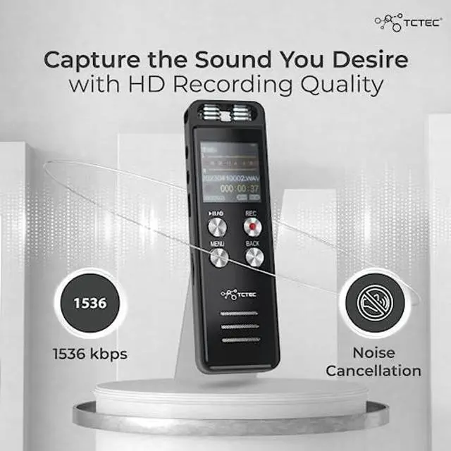 Alt view image 3 of 5 - 96GB TCTEC Digital Voice Recorder with 7000 Hours Recording Capacity, Audio Noise Reduction, Sound Tape Recorder with Playback, Clip-on Mic Dictaphone for Meeting, Lecture