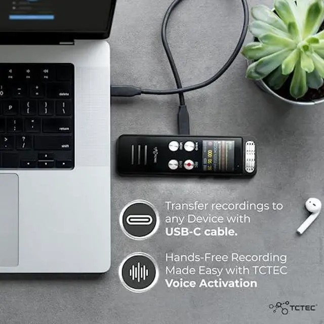 Alt view image 5 of 5 - 96GB TCTEC Digital Voice Recorder with 7000 Hours Recording Capacity, Audio Noise Reduction, Sound Tape Recorder with Playback, Clip-on Mic Dictaphone for Meeting, Lecture