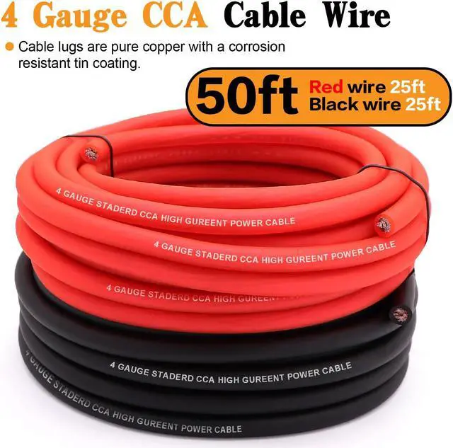 Alt view image 2 of 4 - Taukealugs 4 Gauge Wire Copper Clad Aluminum CCA 50FT Black/Red with 4ga lugs,100A ANL Fuse Holder and Heat Shrink Tube - Battery Power/Ground Cable,Car Audio Speaker,RV Trailer Amp Wiring kit