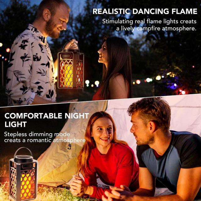 Alt view image 3 of 5 - Outdoor Bluetooth Speakers, Tesoorda Waterproof Wireless Bluetooth Speaker with Torch Light, Portable LED Flame Speaker with Loud Sound for Camping Patio Home Decor, Gifts for Couples Dads Moms 2 pack