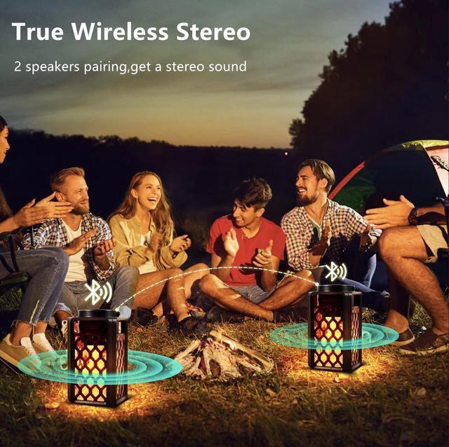 Alt view image 4 of 5 - Outdoor Bluetooth Speakers, Tesoorda Waterproof Wireless Bluetooth Speaker with Torch Light, Portable LED Flame Speaker with Loud Sound for Camping Patio Home Decor, Gifts for Couples Dads Moms 2 pack