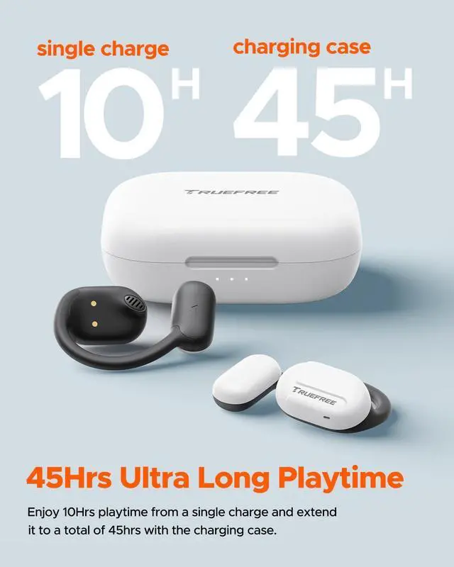 Alt view image 4 of 5 - truefree O1 Open Ear Headphones Bluetooth 5.3 Wireless Open Ear Earbuds with 16.2mm Driver, Immersive Stereo Sound, Noise-Cancellation Mic for Clear Calls, 45H Playtime, for Sports Workout,White