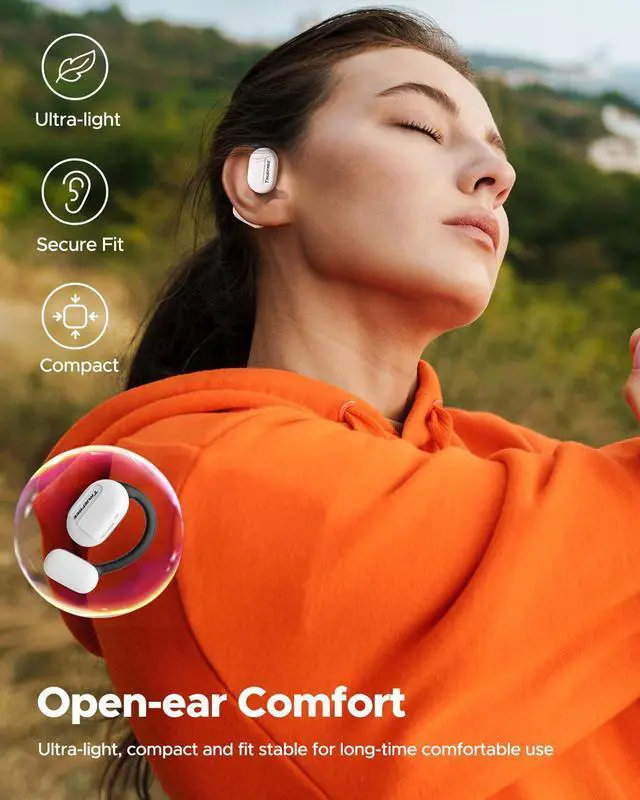 Alt view image 2 of 5 - truefree O1 Open Ear Headphones Bluetooth 5.3 Wireless Open Ear Earbuds with 16.2mm Driver, Immersive Stereo Sound, Noise-Cancellation Mic for Clear Calls, 45H Playtime, for Sports Workout,White