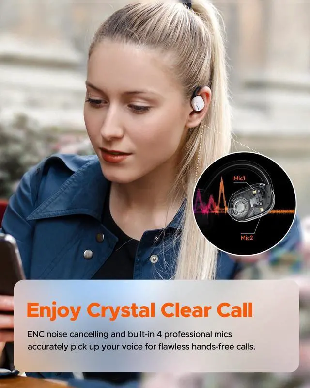 Alt view image 5 of 5 - truefree O1 Open Ear Headphones Bluetooth 5.3 Wireless Open Ear Earbuds with 16.2mm Driver, Immersive Stereo Sound, Noise-Cancellation Mic for Clear Calls, 45H Playtime, for Sports Workout,White