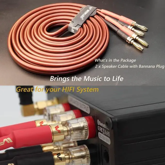 Alt view image 4 of 5 - UCINNOVATE 2 Pack Audiophile Speaker Cable, 2X 4m High-end Pure Copper HIFI OFC Speaker Wire Cable with Gold-Plated Banana Plug, 4m 600 Strand 14 AWG Audio Cable for HIFI Speaker Home Theater 13.12FT