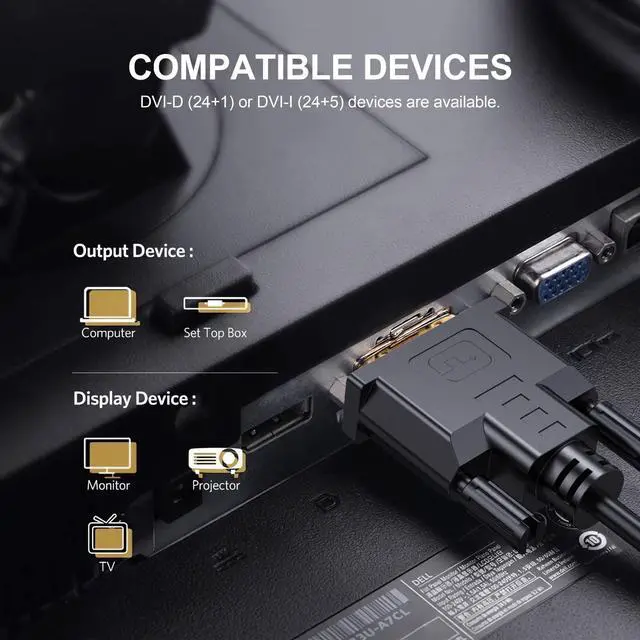 Alt view image 4 of 5 - URELEGAN DVI to DVI Cable 6 Feet 5-Pack, DVI to DVI-D 24+1 Cable Male to Male Digital Video Monitor Cable for HDTV, Gaming, Monitor, Projector