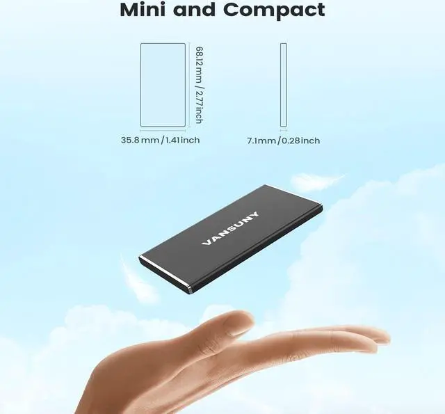 Alt view image 3 of 5 - Vansuny 250GB Portable External SSD, USB 3.1 Gen2 430MB/s High-Speed Data Transfer, Metal USB C Mini Portable External Solid State Drive for PC, Laptop, Phones and More