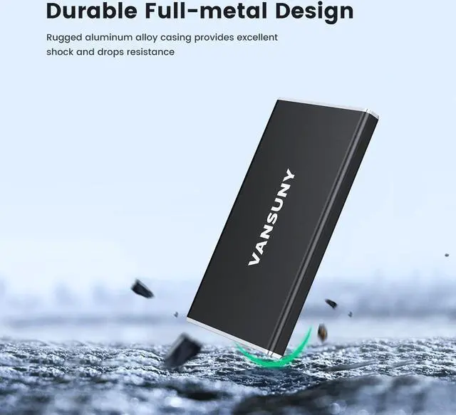 Alt view image 4 of 5 - Vansuny 250GB Portable External SSD, USB 3.1 Gen2 430MB/s High-Speed Data Transfer, Metal USB C Mini Portable External Solid State Drive for PC, Laptop, Phones and More