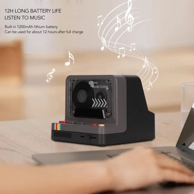 Alt view image 2 of 5 - VBESTLIFE Bluetooth Cassette Player, Portable Stereo Tape Retro Bluetooth Speaker with Dual Magnetic Speakers, 5 Light Modes, Supoort Bluetooth, Memory Card, Cable Playback for Entertainment(Black)