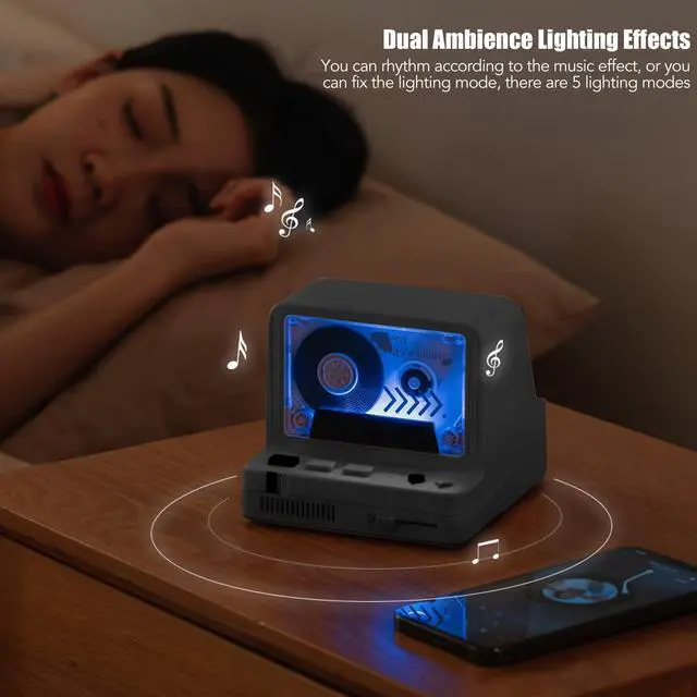 Alt view image 4 of 5 - VBESTLIFE Bluetooth Cassette Player, Portable Stereo Tape Retro Bluetooth Speaker with Dual Magnetic Speakers, 5 Light Modes, Supoort Bluetooth, Memory Card, Cable Playback for Entertainment(Black)