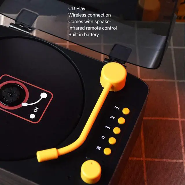 Alt view image 2 of 5 - Vintage CD Player with Bluetooth, 2200mAh Rechargeable Turntable CD Player HiFi Bluetooth Speaker with Dual Speakers, Double 3.5mm Jack, USB Mode, for Car Home Travel