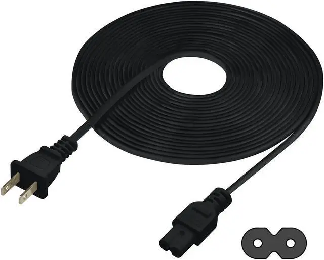 Main image of Vebner Extra Long 25-Foot TV Power Cord Compatible with Select Samsung, LG, Sony, Hisense, Xbox, PS5 Electronics and More - 2-Prong AC Wall Plug - 2-Slot Straight Plug (Black, 25-Foot)