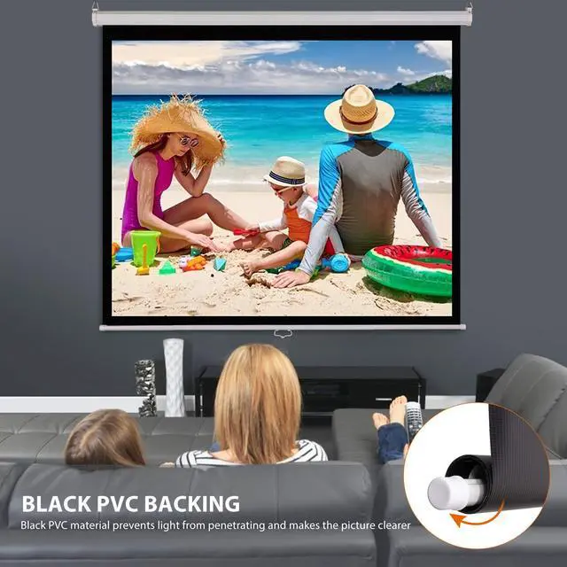 Alt view image 3 of 5 - VIVOHOME 120 Inch Manual Pull Down Projector Screen, 1:1 HD Retractable Widescreen for Movie Home Theater Cinema Office Video Game