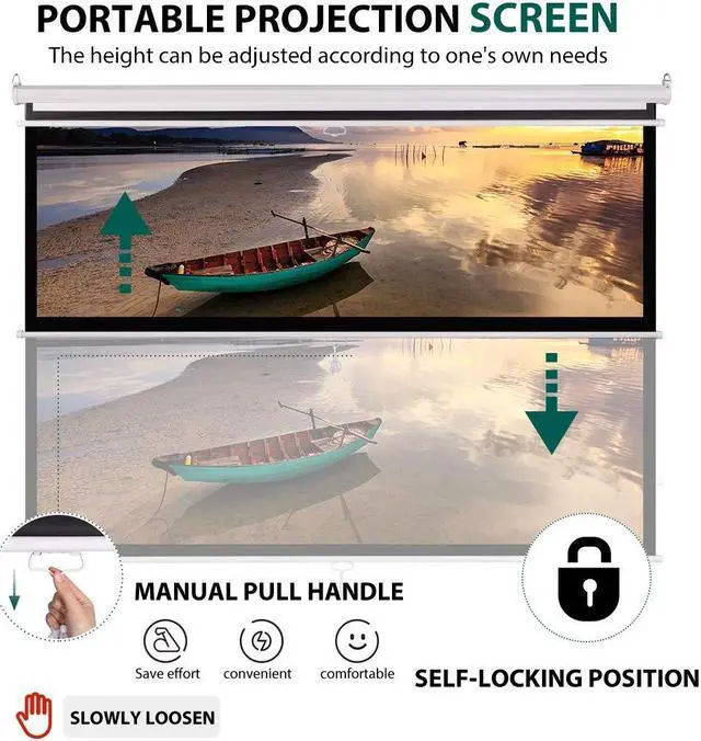 Alt view image 2 of 5 - VIVOHOME 120 Inch Manual Pull Down Projector Screen, 1:1 HD Retractable Widescreen for Movie Home Theater Cinema Office Video Game