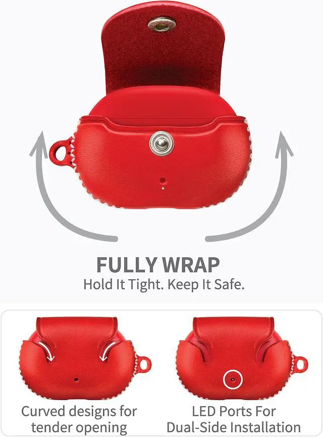Alt view image 2 of 5 - VogDUO Genuine Leather Beats Studio Buds Plus Case - Protective Full Cover Charging Slot Snap Holder with 5.9-inch Wrist Lanyard Strap, Compatible with Beats Studio Buds + (Red)