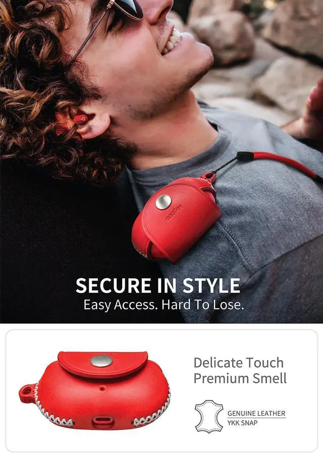 Alt view image 3 of 5 - VogDUO Genuine Leather Beats Studio Buds Plus Case - Protective Full Cover Charging Slot Snap Holder with 5.9-inch Wrist Lanyard Strap, Compatible with Beats Studio Buds + (Red)