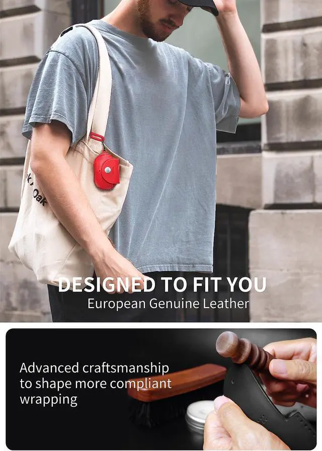 Alt view image 5 of 5 - VogDUO Genuine Leather Beats Studio Buds Plus Case - Protective Full Cover Charging Slot Snap Holder with 5.9-inch Wrist Lanyard Strap, Compatible with Beats Studio Buds + (Red)