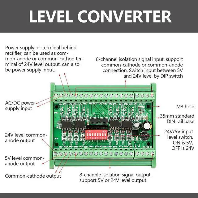 Alt view image 3 of 5 - Level Translator 5V/24V 8 Channel Voltage Level Translator Square Wave PNP NPN Signal Converter Module, Voltage Level Converter Board 10MHZ