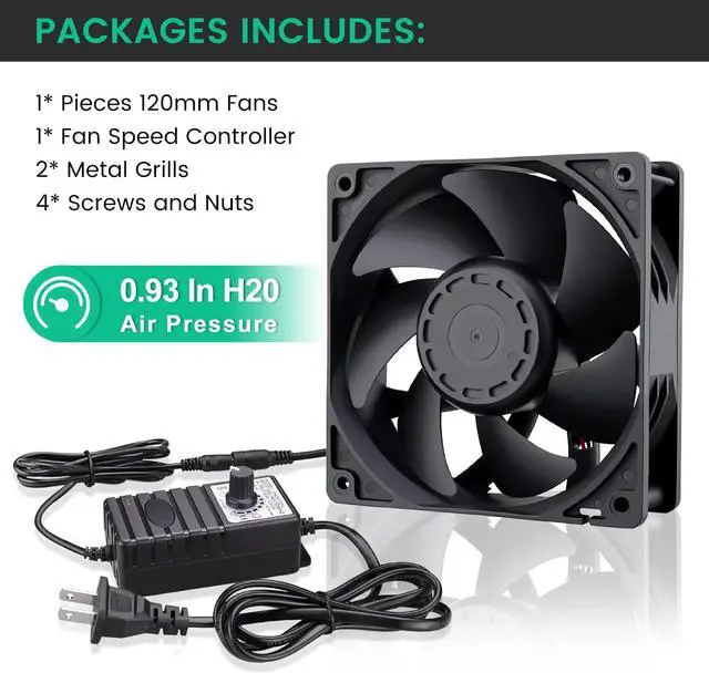 Alt view image 2 of 5 - Wathai AC 110V - 240V Small Square Fan with Speed controller AC Plug and 120mm Fan Filter Cover