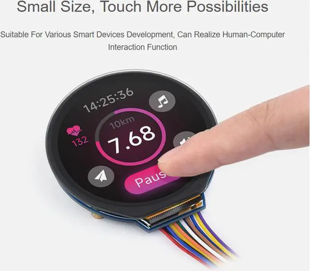Alt view image 3 of 5 - 1.28inch Round Touch LCD 240x240 IPS Screen Display Module,SPI and I2C Communication,with GC9A01 Display Driver,CST816S Touch Driver,for Raspberry Pi 5/ 4B/3B+/Pi3B/Zero W for Raspberry Pi Pico,etc