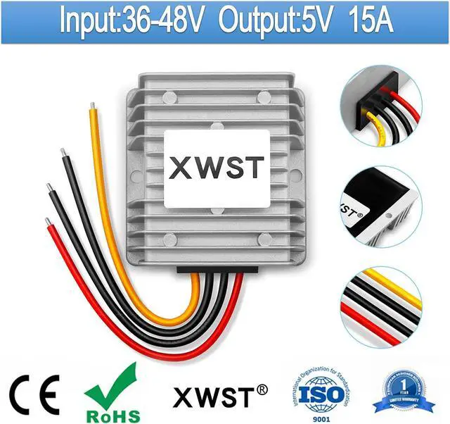Alt view image 2 of 5 - XWST DC 36V 48V Step Down to 5V 15A 75W Buck Converter Voltage Reducer, 5Volts regulator Waterproof DC/DC Buck Transformer for Car Truck Vehicle Boat Solar System (36V 48V-5V-15A)