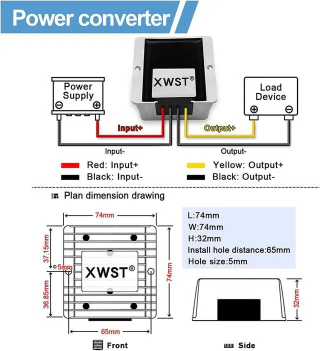 Alt view image 4 of 5 - XWST DC 36V 48V Step Down to 5V 15A 75W Buck Converter Voltage Reducer, 5Volts regulator Waterproof DC/DC Buck Transformer for Car Truck Vehicle Boat Solar System (36V 48V-5V-15A)