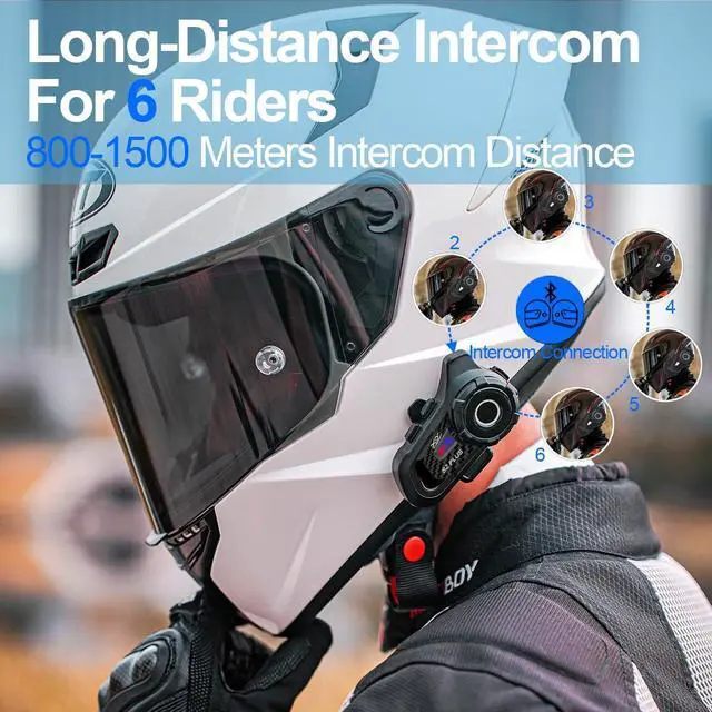 Alt view image 2 of 5 - 6 Riders Motorcycle Bluetooth Headset, Helmet Bluetooth Intercom with Noise Cancellation/FM Radio, Universal Communication Systems for ATV/Dirt Bike 1PCS