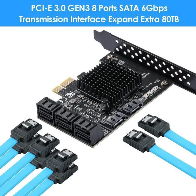 Alt view image 2 of 5 - YBBOTT SATA 3.0 Controller Expansion Card, 8-Port PCIE SATA Card, PCI-E X1 3.0 Gen3 (6Gbps) Controller Card for Windows 10/8/Ubuntu (ASM1064 + JMB575)