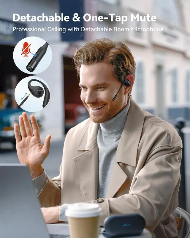 Alt view image 3 of 5 - EMEET AirFlow Open Ear Headphones with Mic, Bluetooth 5.3 Wireless Headsets with Detachable Microphone, ENC Noise Cancelling, Multipoint Pairing, Ultra Comfort, Wireless Earbuds for Work, home, office