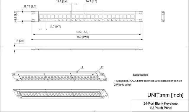 Alt view image 5 of 5 - QiaoYoubang 2 Pack of 24 Port Blank Keystone Patch Panel-1U Rackmount or Wall Mount UTP Patch Panel for Keystone Jacks-19-inch Multimeadia Patch Panel