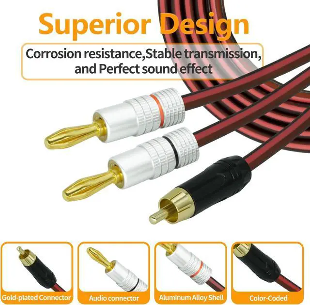 Alt view image 3 of 5 - Yuchenfeng 2Pack RCA Plug to 2 Banana Plugs Speaker Wire Banana Plugs to RCA Plug Speaker Cable 4N OFC 14AWG Pure Copper Gold Plated Plug. 16.4FT