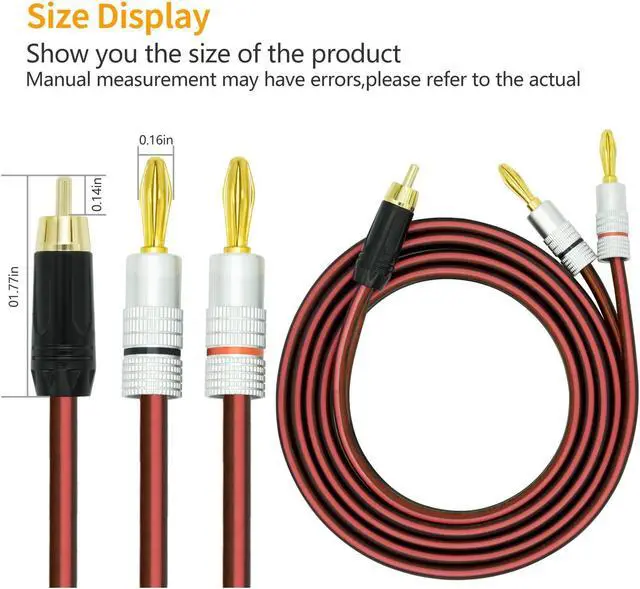 Alt view image 4 of 5 - Yuchenfeng 2Pack RCA Plug to 2 Banana Plugs Speaker Wire Banana Plugs to RCA Plug Speaker Cable 4N OFC 14AWG Pure Copper Gold Plated Plug. 16.4FT